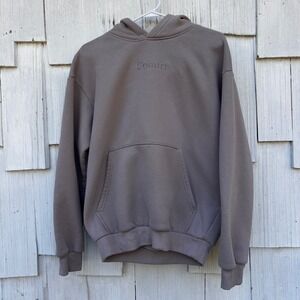 Comfrt Embroidered Logo Hoodie Sweatshirt Taupe Pullover Hooded Casual Size S